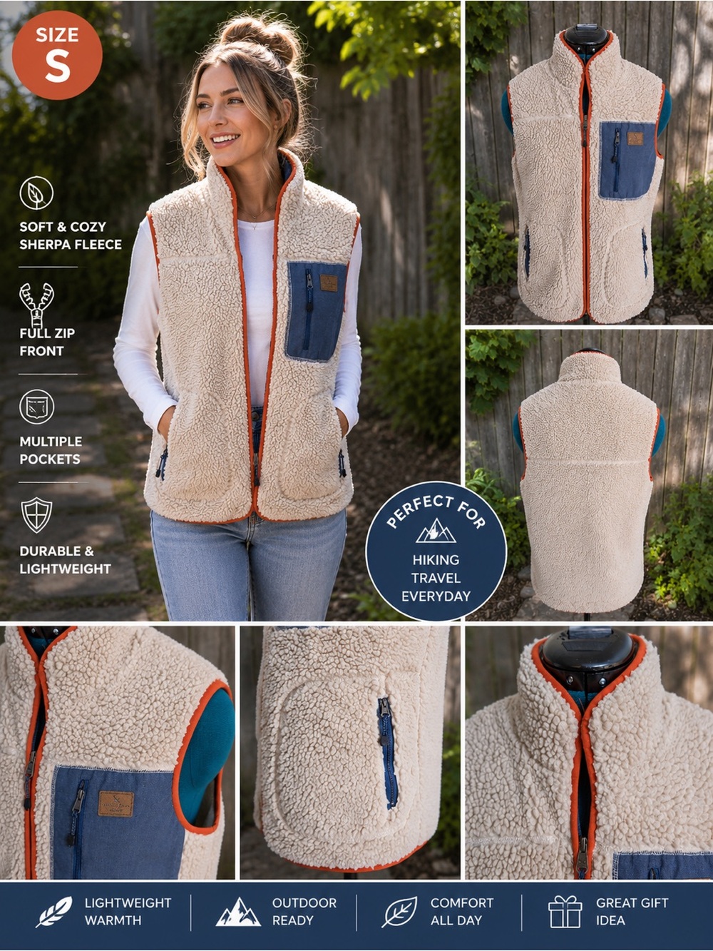 Eddie Bauer Women’s Sherpa Fleece Vest Size Small Cream Teddy Fleece Zip Up - Picture 1 of 8